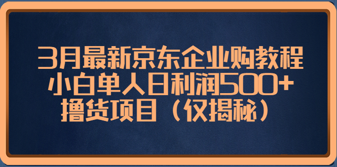 【第5306期】3月最新京东企业购教程，小白单人日利润500+撸货项目（仅揭秘）